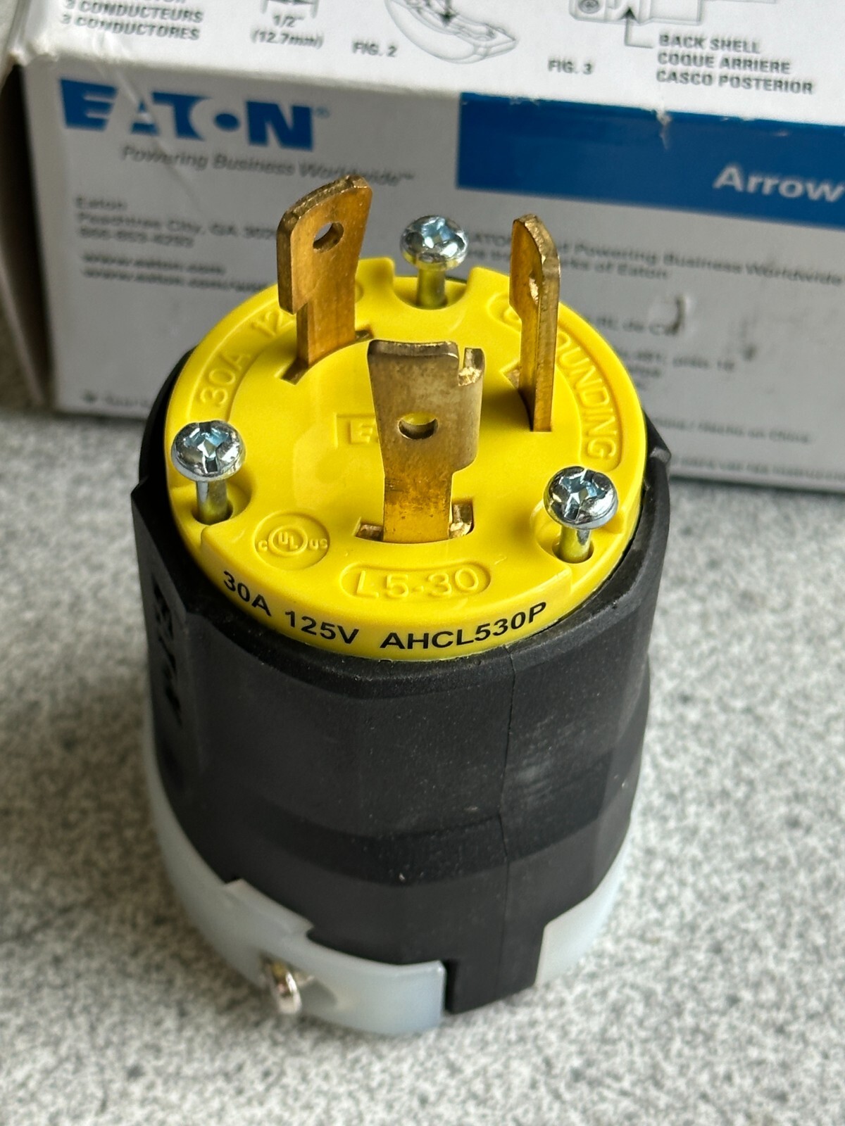 NEW Eaton AHCL530P Locking Plug L5-30P 30A 125V Yellow Ultra Grip 2 Pole 3 Wire