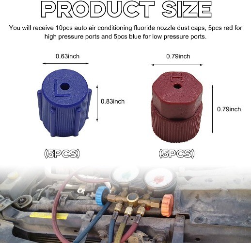 10-Piece 13mm & 16mm AC Service Port Caps, High & Low Pressure Valve Dust Covers