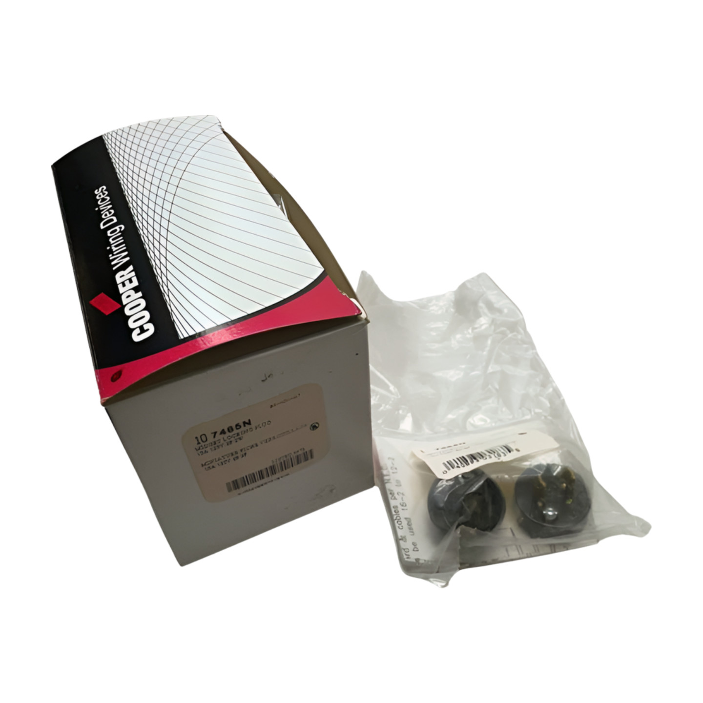 Cooper 7465N Midget Locking Male Plug, 15A, 125V, 2-Pole, 2-Wire