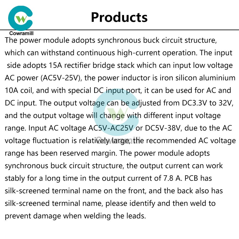 AC 5-25V/DC 8-38V To DC 3.3-32V Buck Power Module Adjustable Voltage Regulator
