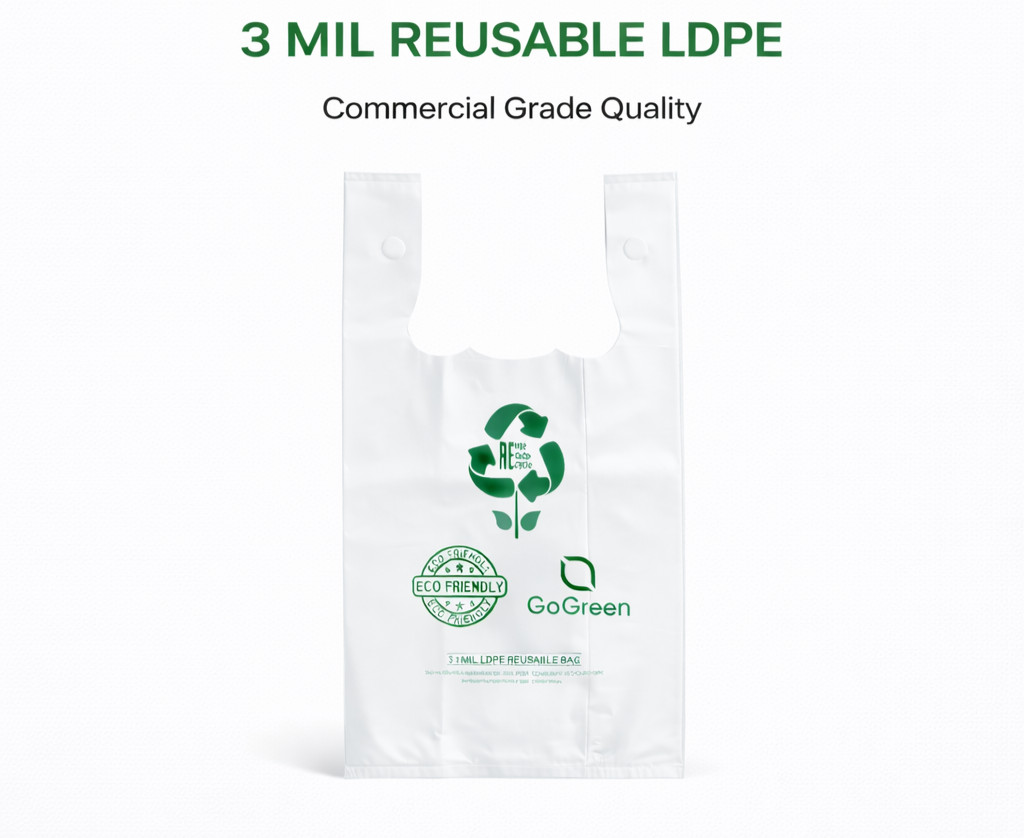 Extra Heavy Duty White 1/6 21 x 6.5 x 11.5 3.0 mil T-Shirt Plastic Grocery Bags