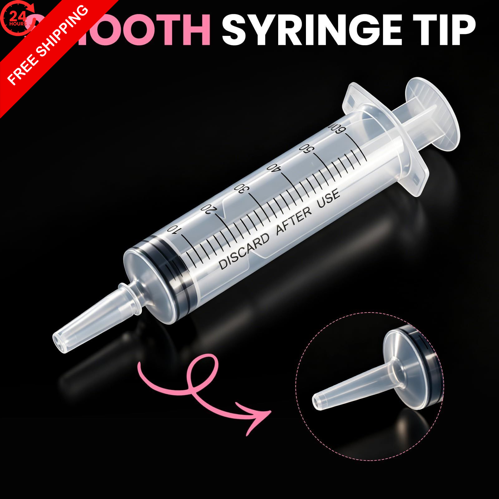 18 PCS 60ml Oral Syringe With Cap, Plastic 60 milliliters, transparent