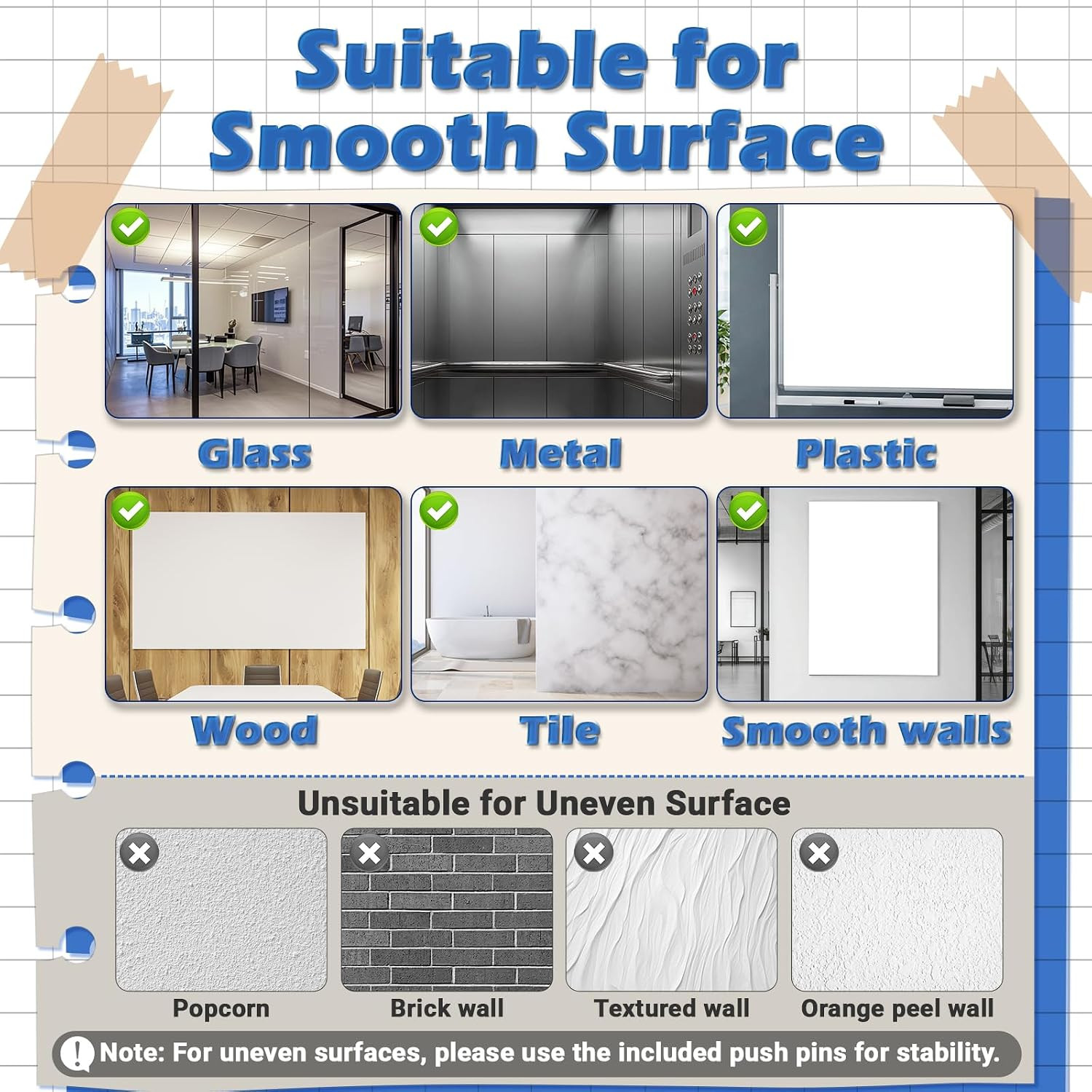 White Board Dry Erase Paper, 48″ X 36″ Whiteboard Wallpaper, with 4 Markers, Sta