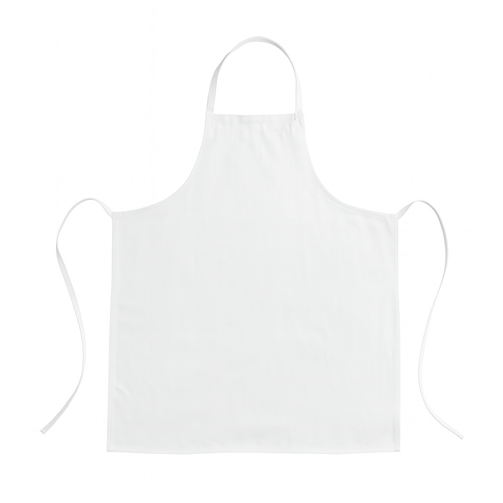 34″ x 36″ White Bib Apron Without Pockets, Duck Weave Cotton-Poly Blend Long Tie