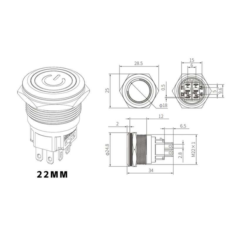 12/16/19/22mm Waterproof Momentary / Latching LED Push Button Switch Metal 3~24V