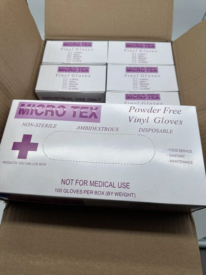 Microtex Vinyl Gloves Powder Free 100 Gloves Per Box Size Medium