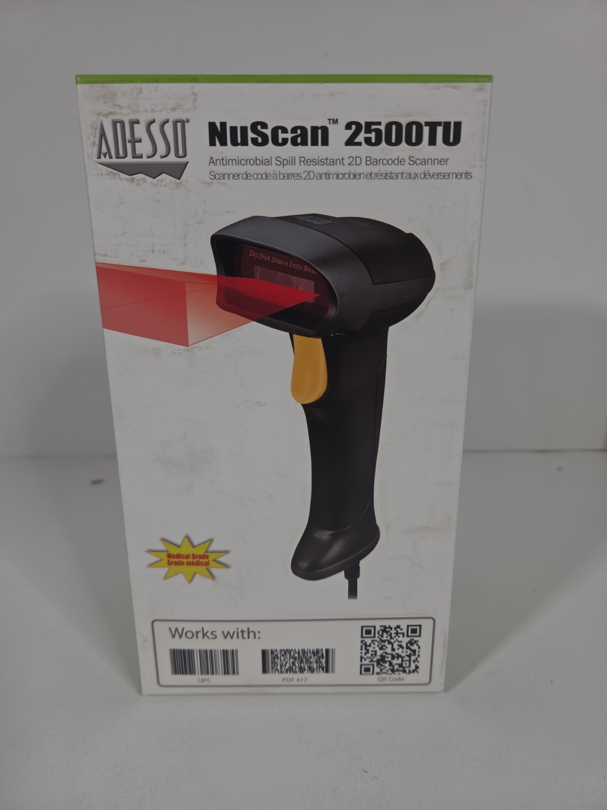 Adesso NuScan 2500TU Antimicrobial Spill Resistant Barcode Scanner
