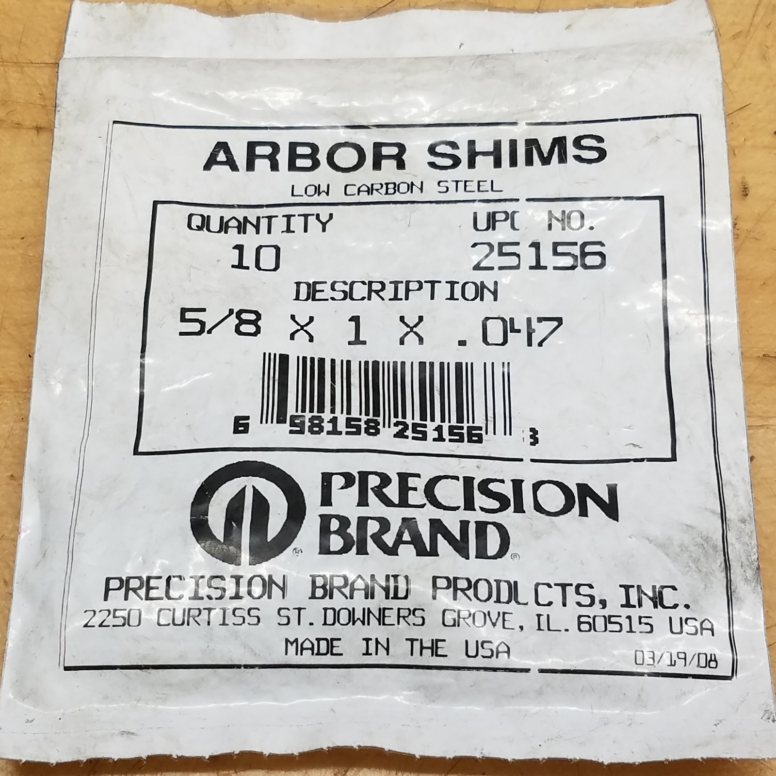 Precision Brand 25156 Arbor Shims, 5/8x1x.047″ – NEW