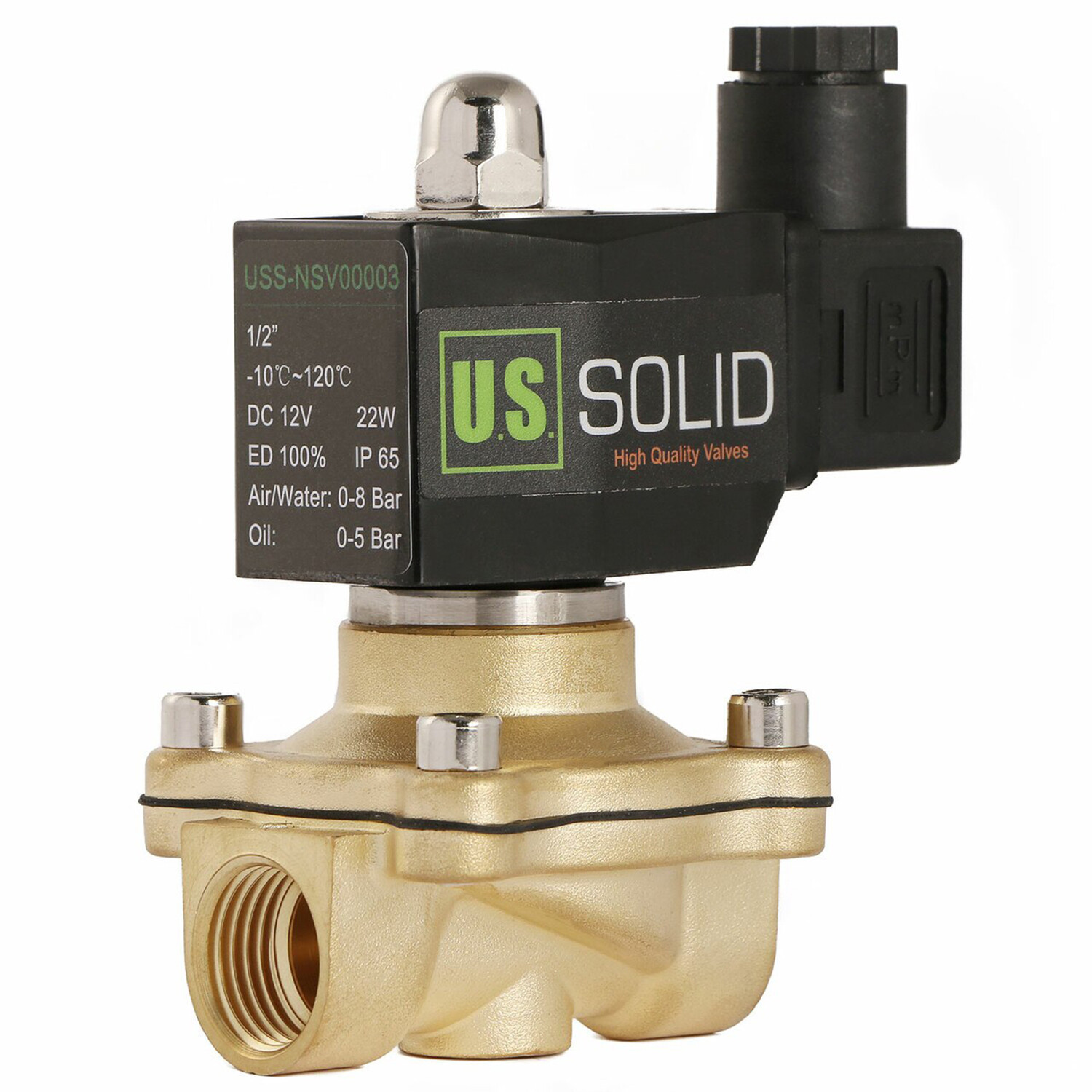 U.S. SOLID 1/2″ NPT Electric Solenoid Valve 12V DC Normally Closed Brass