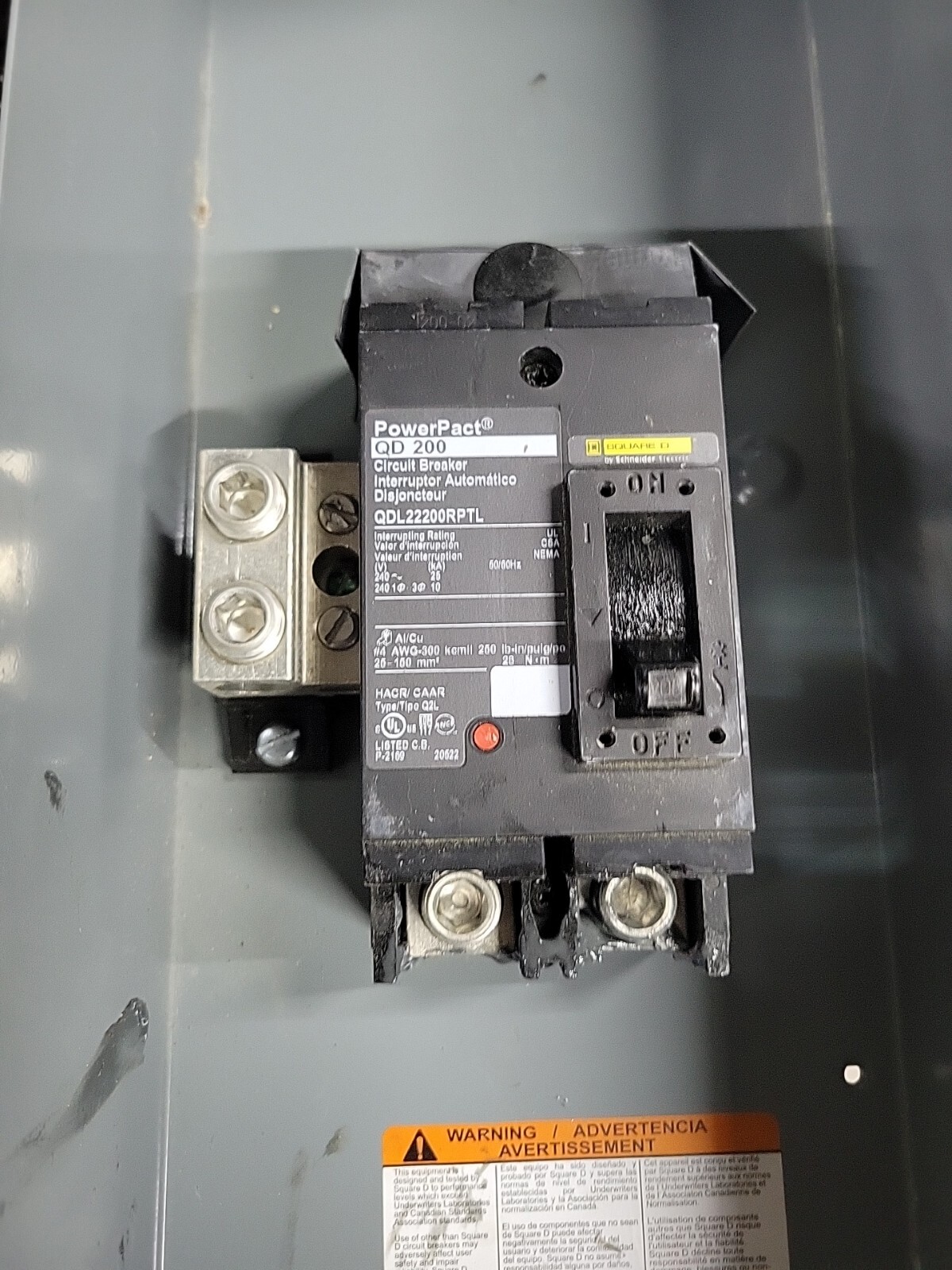 Square D Q2200MRBE 240V 200 Amp Service Disconnect 3R WITH QDL2200RPTL NO COVER