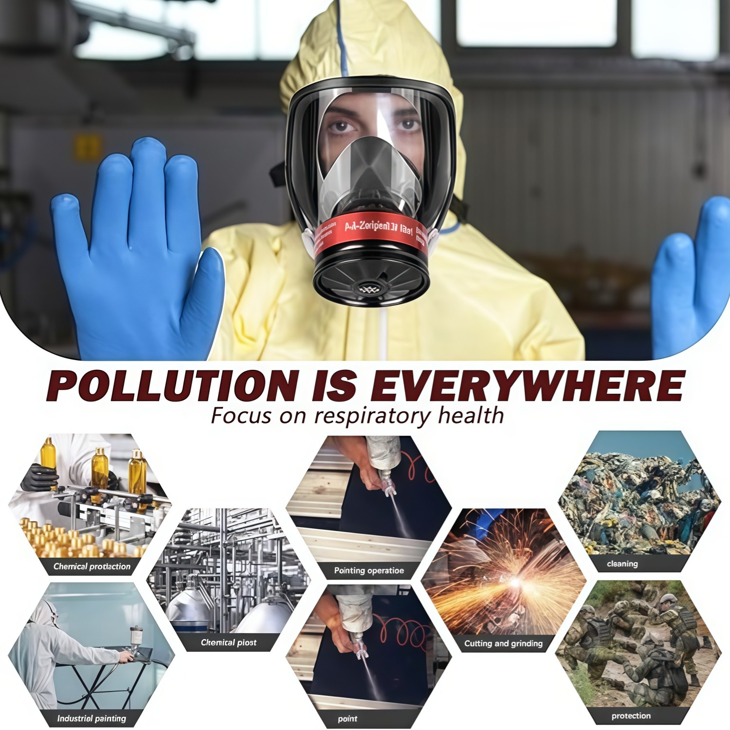 Full Face Respirator Gas Mask w/ Filters -2PCS 40mm Activated Carbon Filter 6800