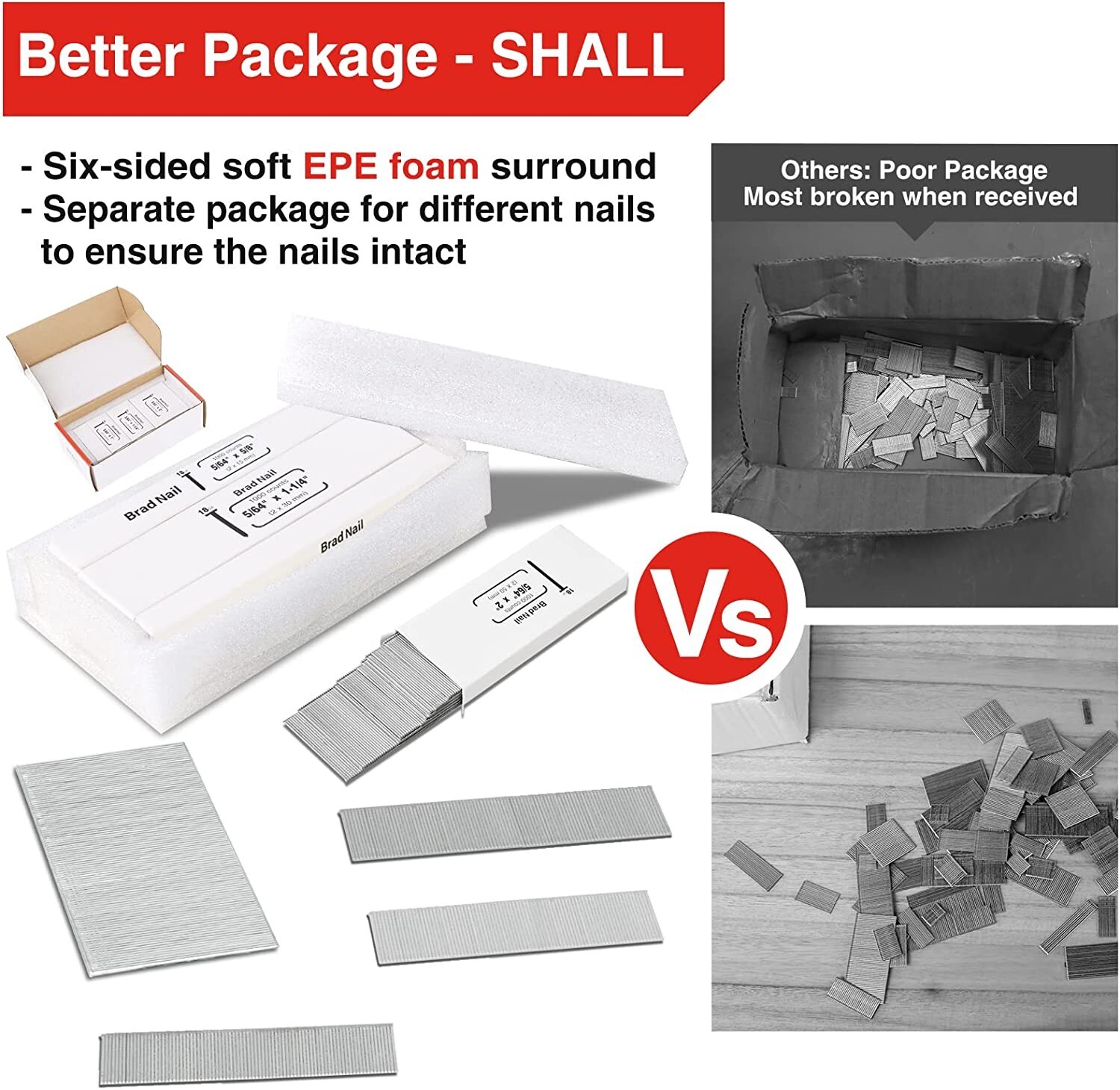 SHALL 18-gauge brads Finish Nails (T Series) 4000 pcs.from 5/8” up to 2”