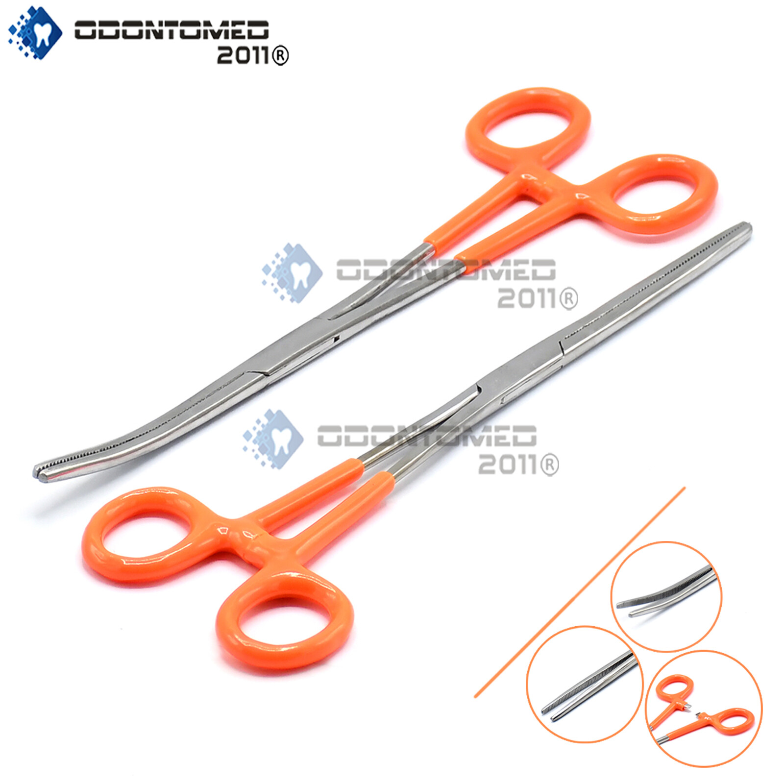 Hemostat 8” Straight Curved PVC Orange Dipped Locking Clmaps Serrated Stainless