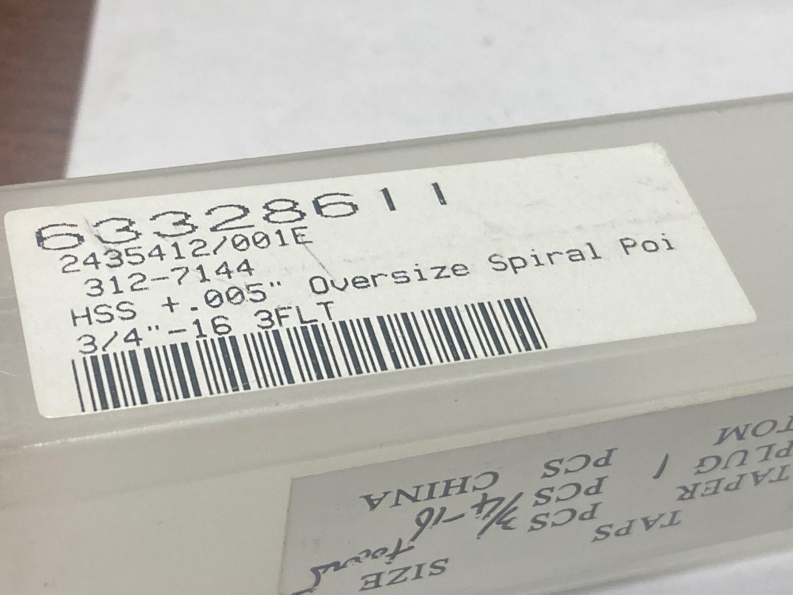 Value Collection 63328611, 3/4-16, HSS Spiral Point Plug Tap 3-FL, .005 Oversize