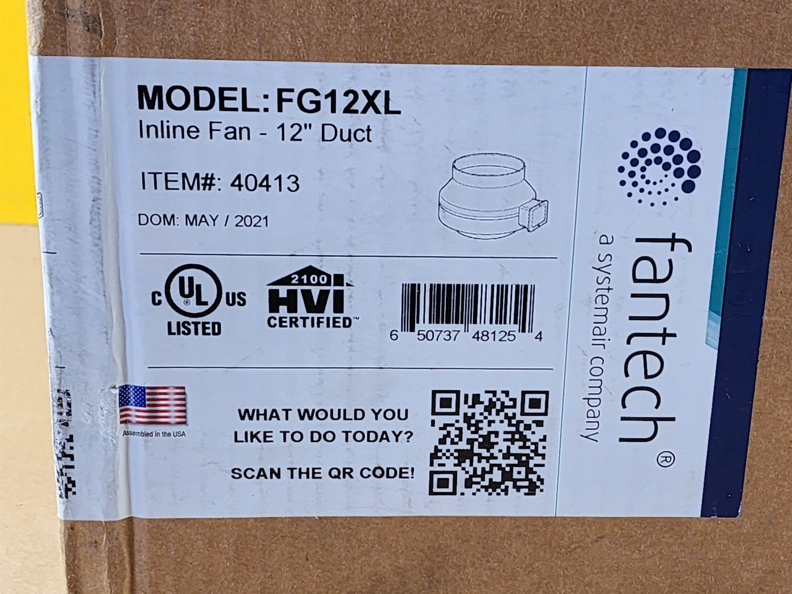 NEW Fantech 40413 FG12XL Inline 12″ Centrifugal Duct Fan, 120V, 940 cfm