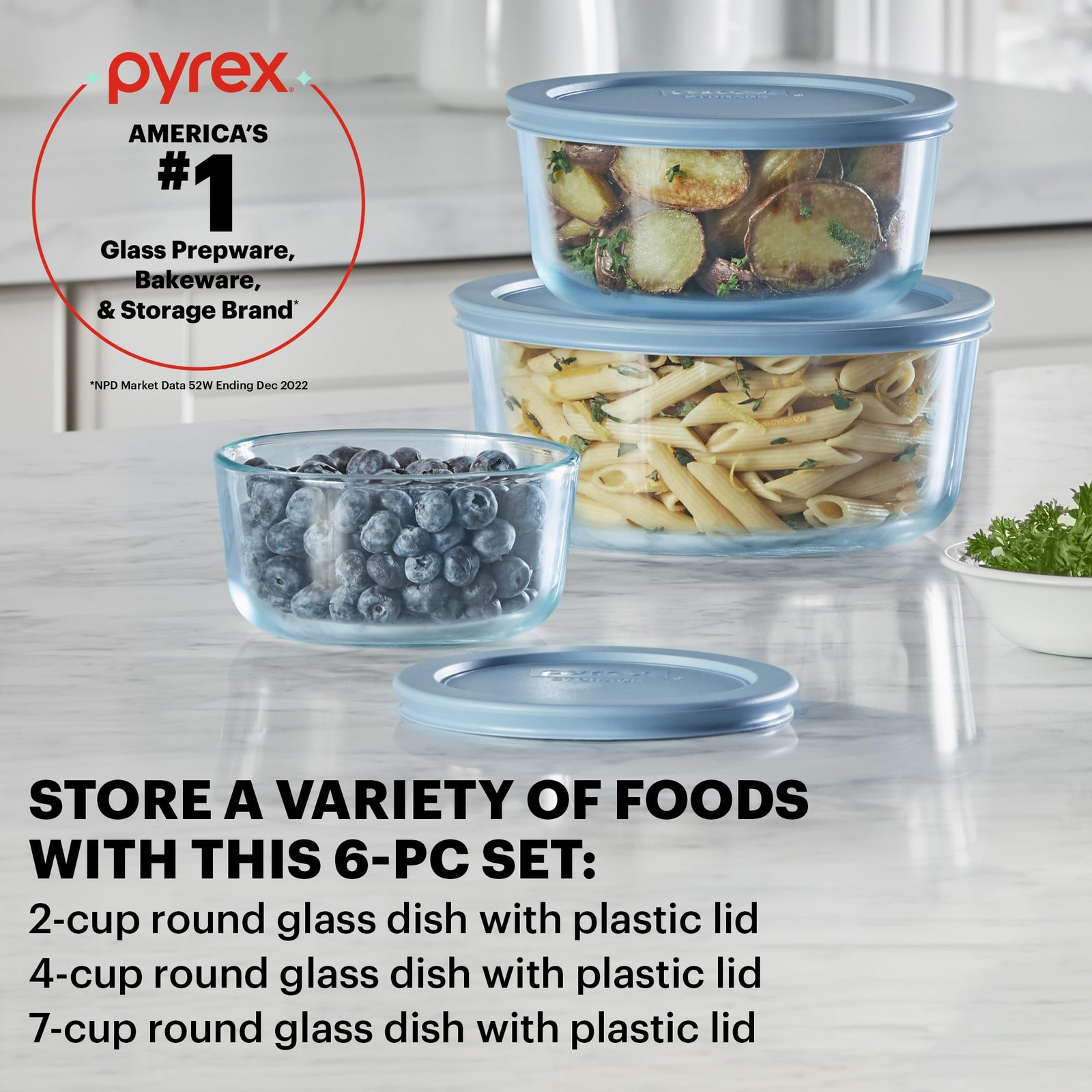 Pyrex Colors Tinted 6-Pc Medium Small/Medium Round Food Storage Container Set