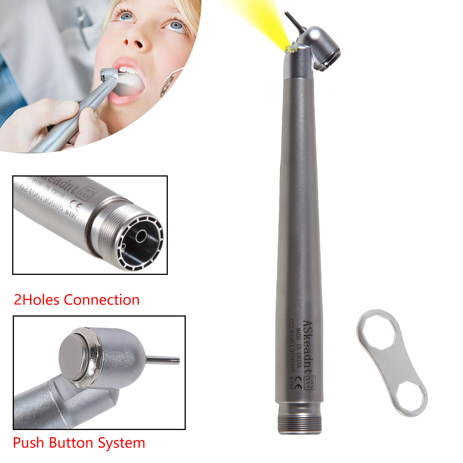 NO-LED High Speed /LED Handpiece 45° Degree Turbine 2/4Holes US Dental