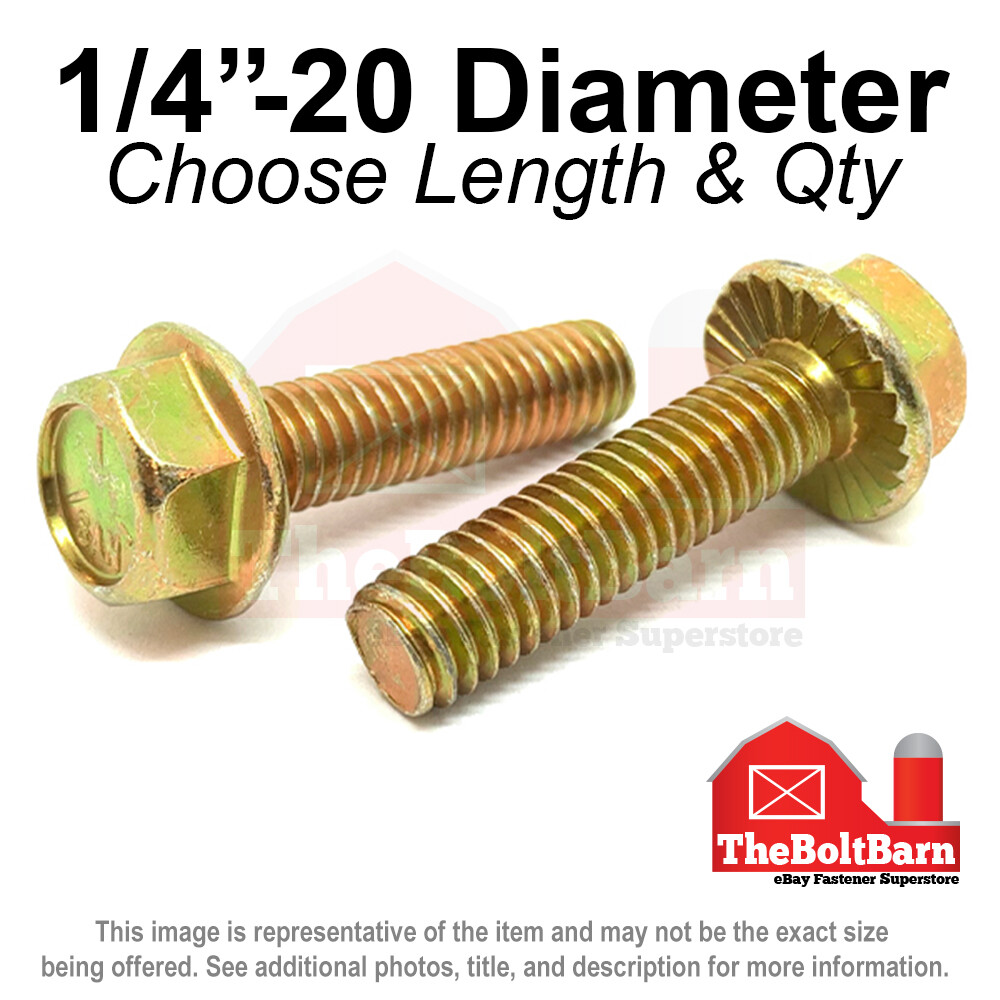 1/4″-20 Grade 5 Serrated Hex Flange Screws Bolts Zinc Yellow (Pick Length & Qty)