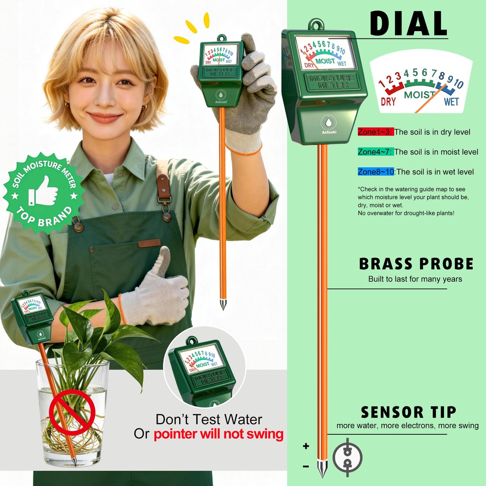 2 Pack Soil Moisture Meter Plant Water Sensor Hygrometer Indoor Outdoor Garden L