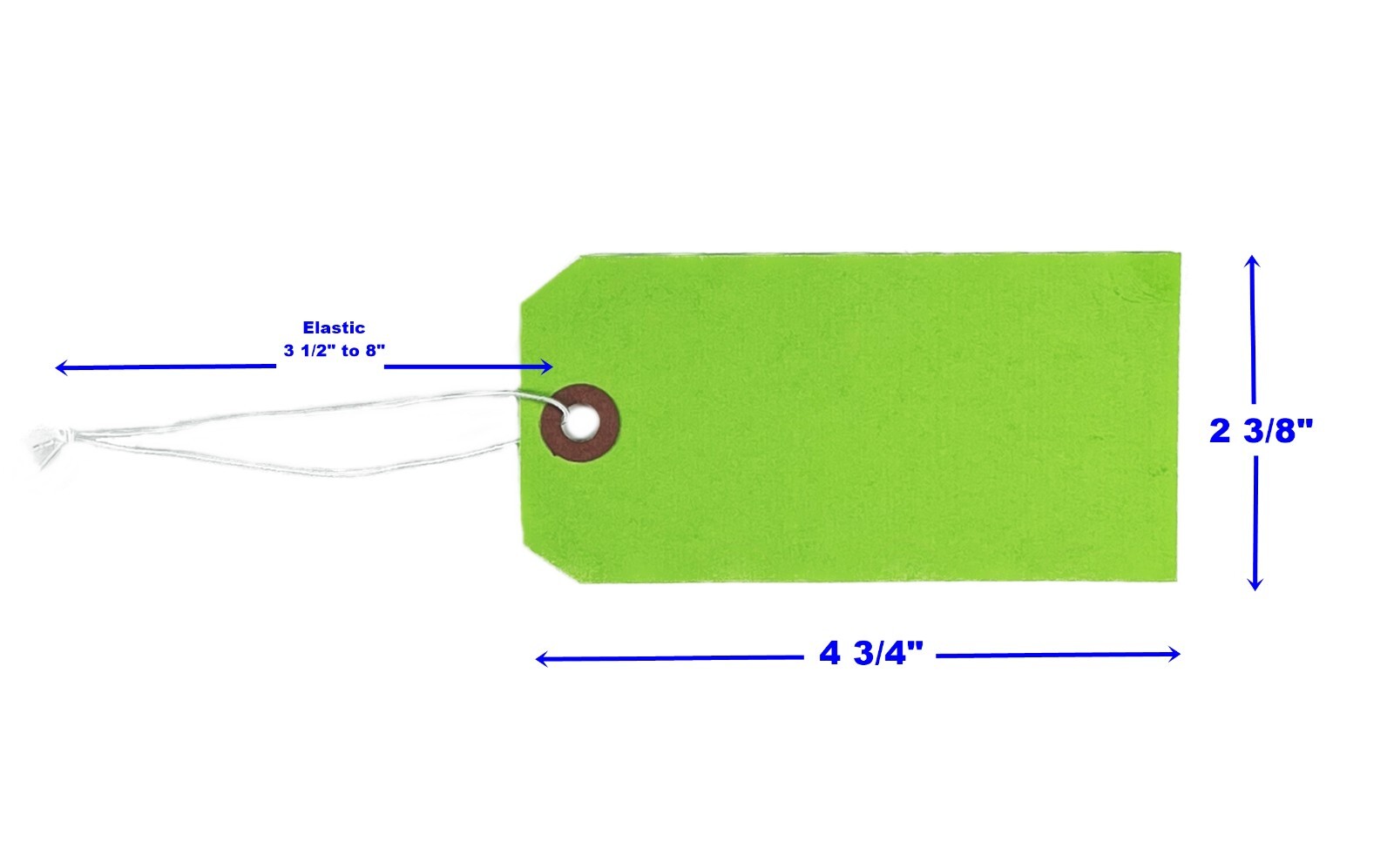 100 of 4 3/4″ x 2 3/8″ Green Inventory Tags with ELASTIC Stretchable String