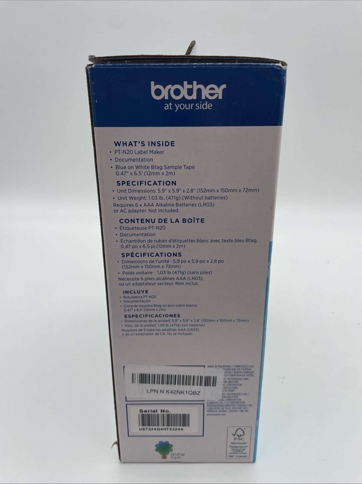 Brother P-Touch PT-N20 Desktop Label Maker N20 1/2″ 12MM BTAG TAPE M95 STYLE