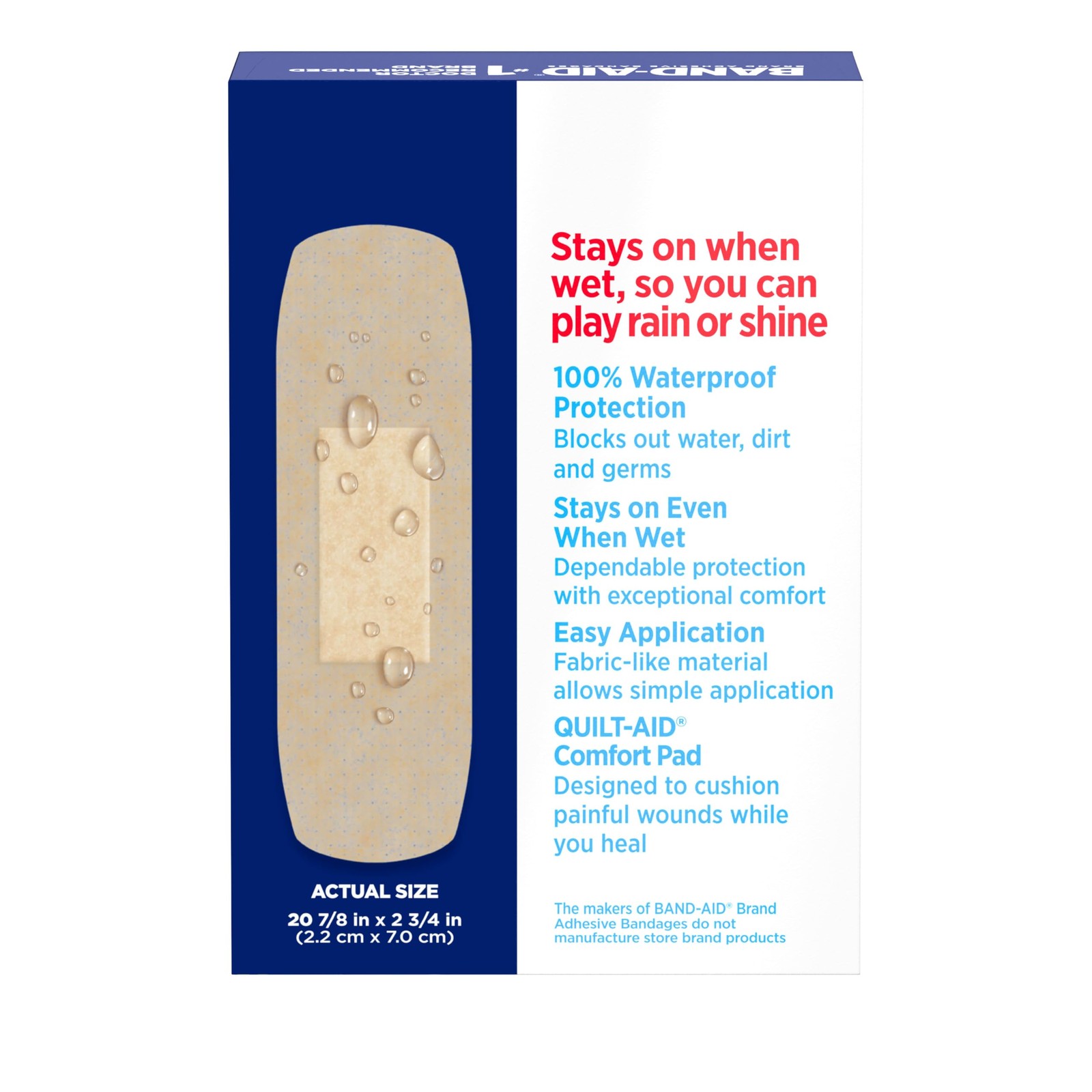 BAND-AID Brand Water Block Flex 100% Waterproof 20 Count (Pack of 1), Nude