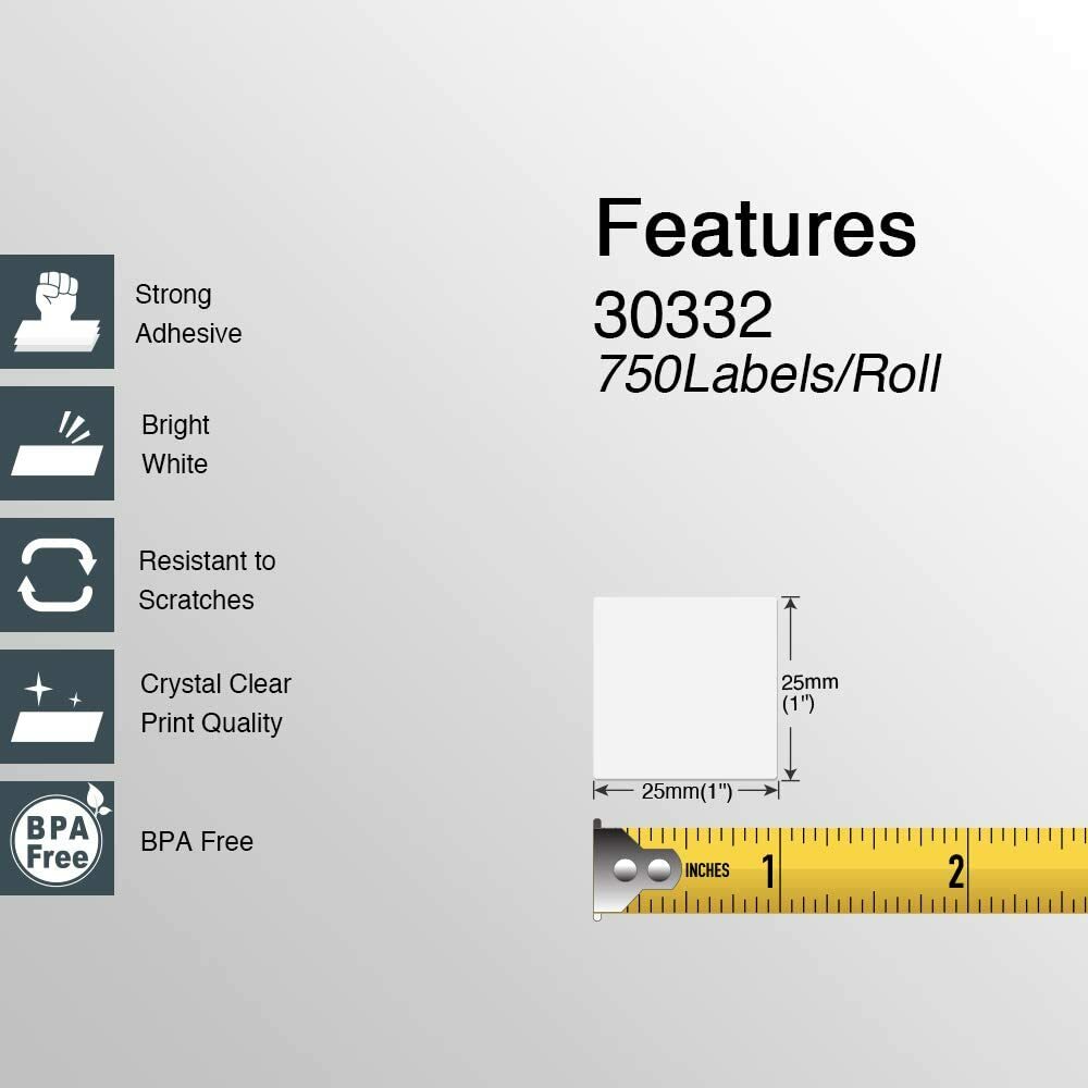 1″ x 1″ Multipurpose Labels for Dymo 30332 Labelwriter 400 Duo Turbo 750/roll