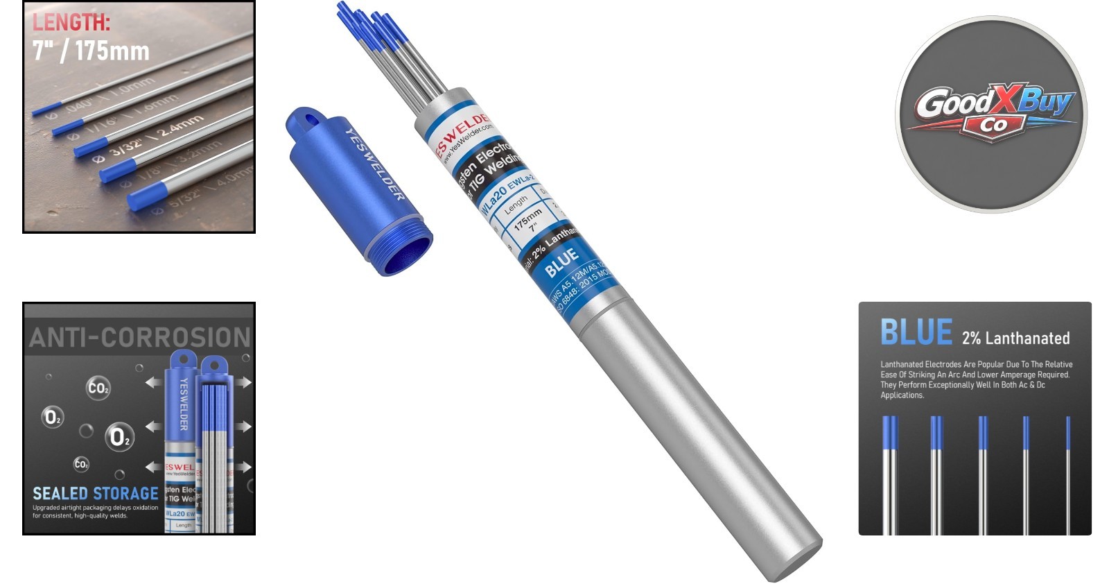 AWS Certified Blue 2% Lanthanated TIG Welding Tungsten Electrodes 3/32″ x 7″ …