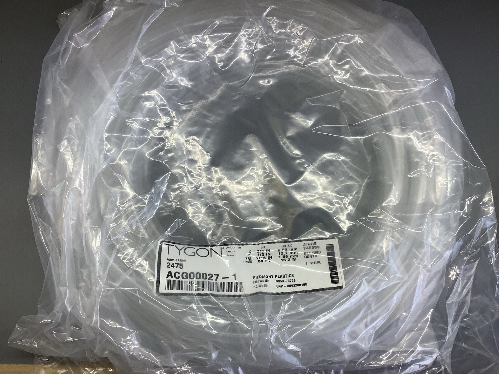 TYGON Tubing 3/8″ ID 1/2″ OD 1/16″ Wall Clear Flexible 2475 50ft Acg00027