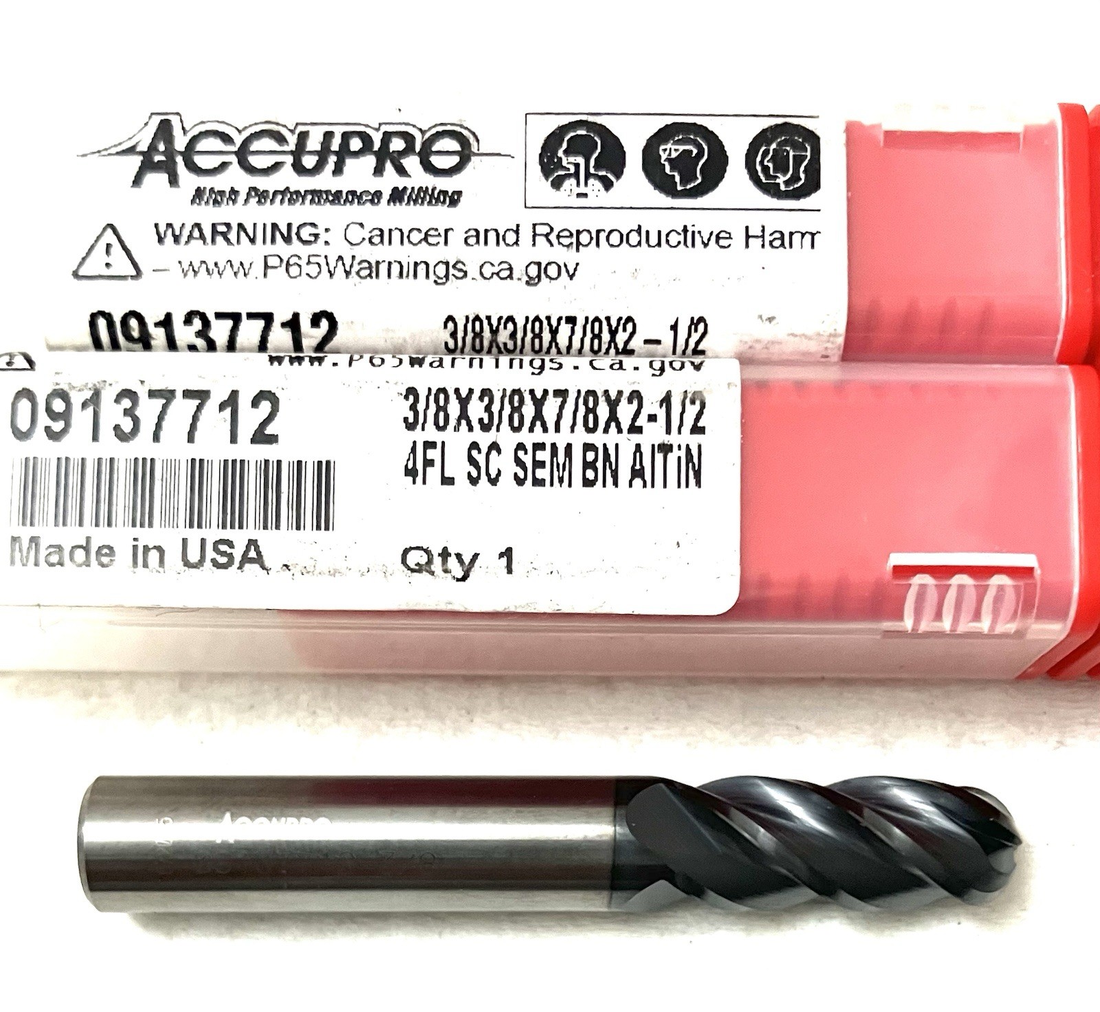 5PC Accupro 09137712 3/8″ 4FL Ball Nose End Mill Solid Carbide AlTiN NEW