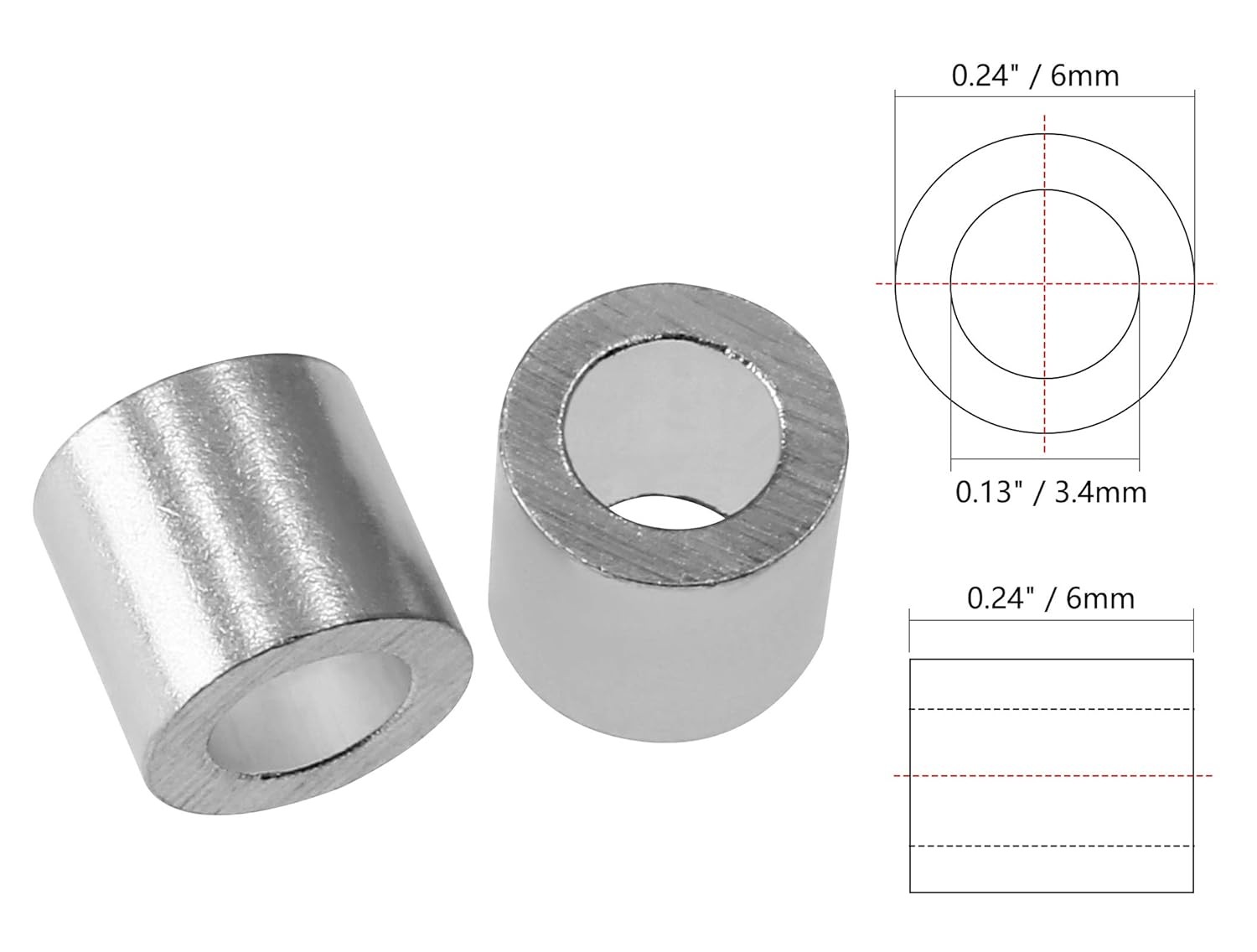 100pcs 1/8 Inch Aluminum Crimping Stop 1/8" / 3mm, Round Hole Type