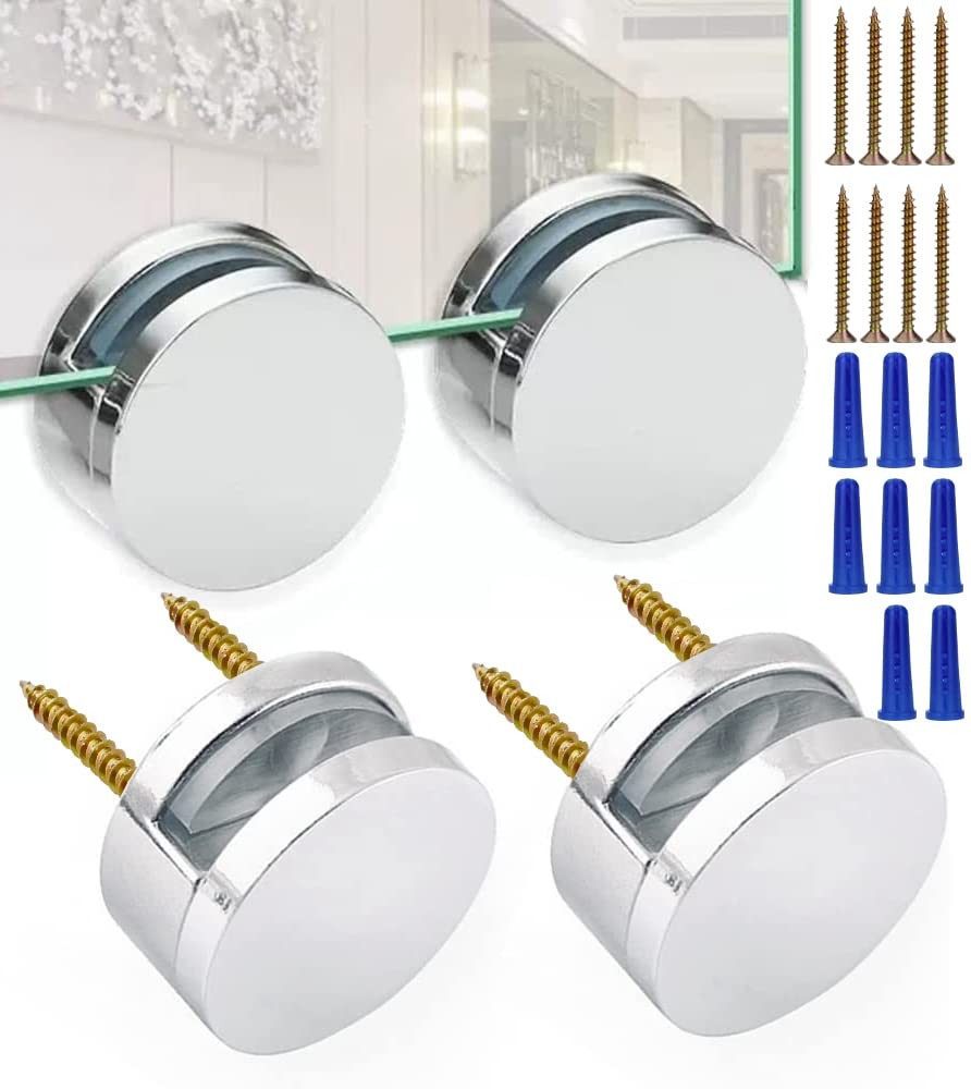 Upgraded 3-5mm Frameless Mirror Mounting Hardware 4 Pack 4 Pcs, Sliver