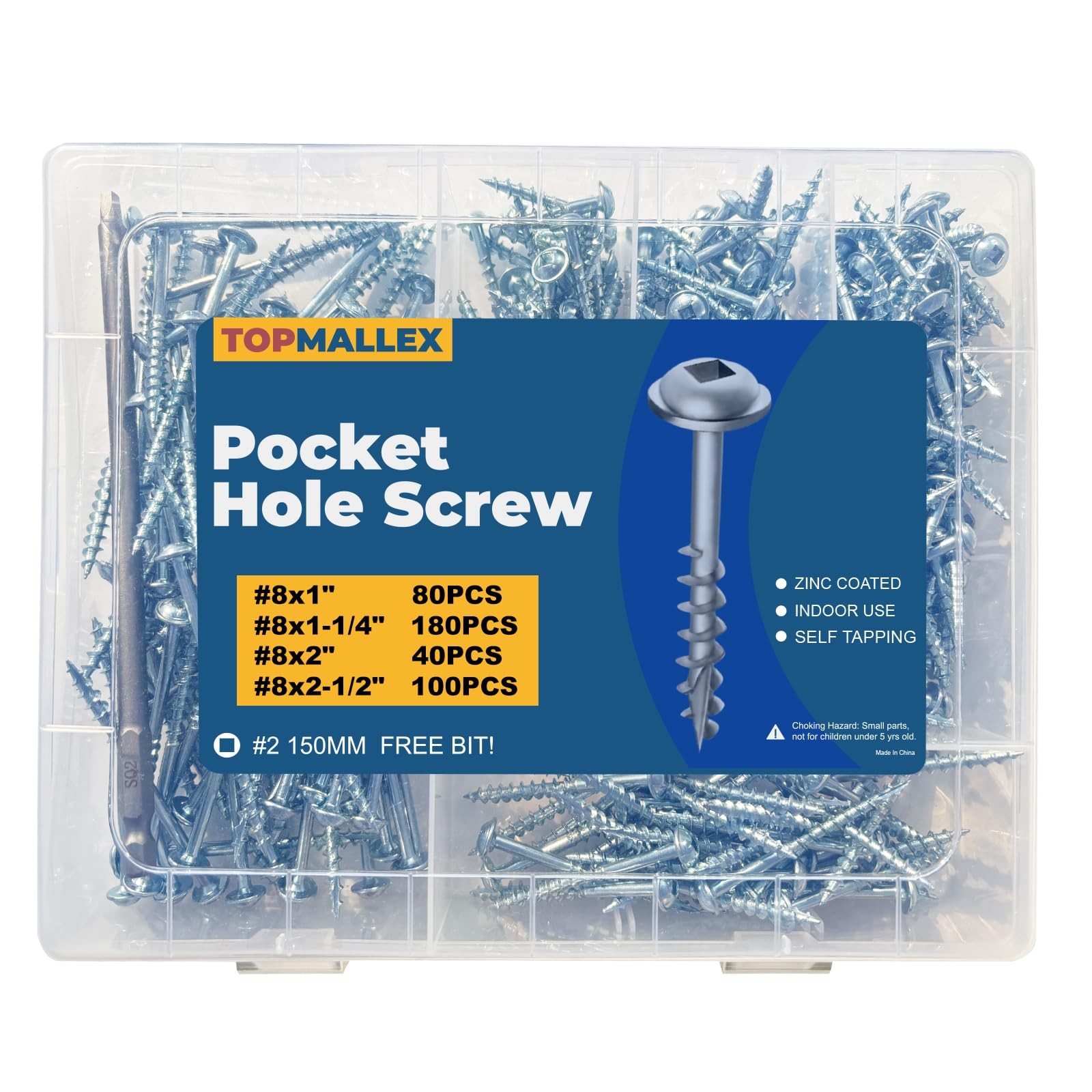 Zinc Plated Square Drive Coarse Washer Head Pocket Hole Screws Kit 400PCS