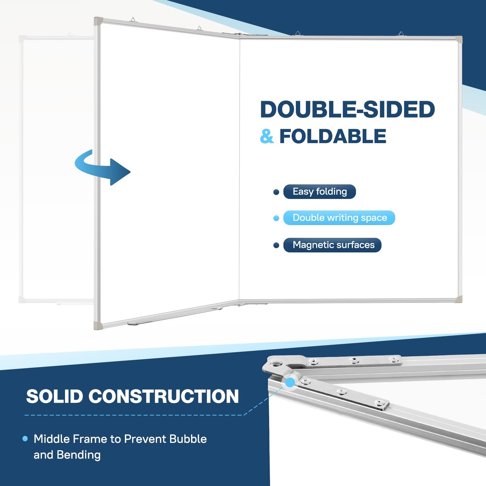 Double-Sided White Board Dry Erase Magnetic Whiteboard Wall 72×40 Foldable