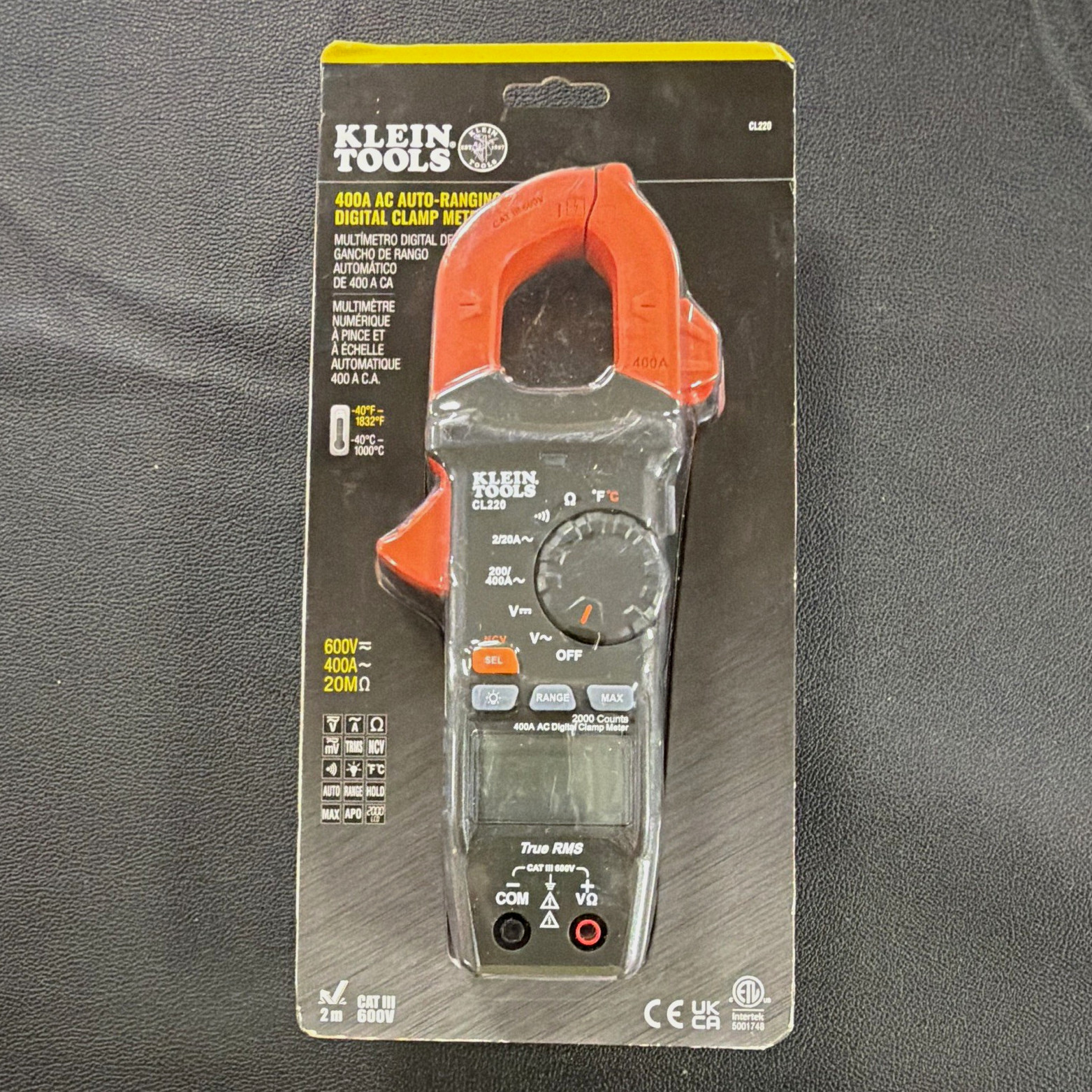Klein Tools CL220 Digital Clamp Meter 400A AC True RMS Auto-Ranging CAT III