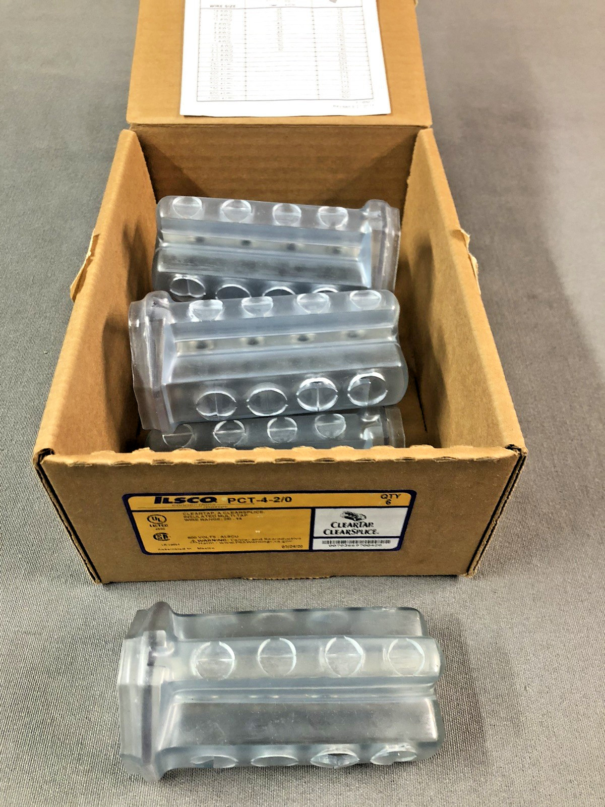 (1) Ilsco PCT-4-2/0 Clear Insulated Multi-Tap Connector 4 Port 2/0-14 AWG CU/AL