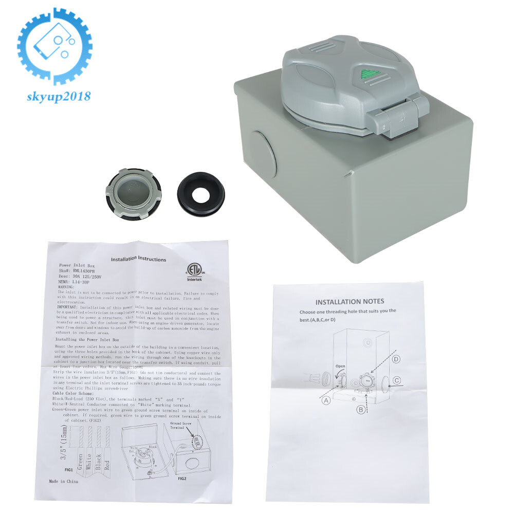 Generator Power Inlet Box 30 Amp Power Inlet Box L14-30P Weatherproof Receptacle