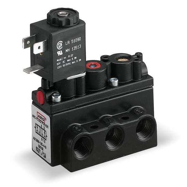 Aro A212ss-120-A Solenoid Air Control Valve, 120V Ac, Solenoid / Spring, 1/4 In