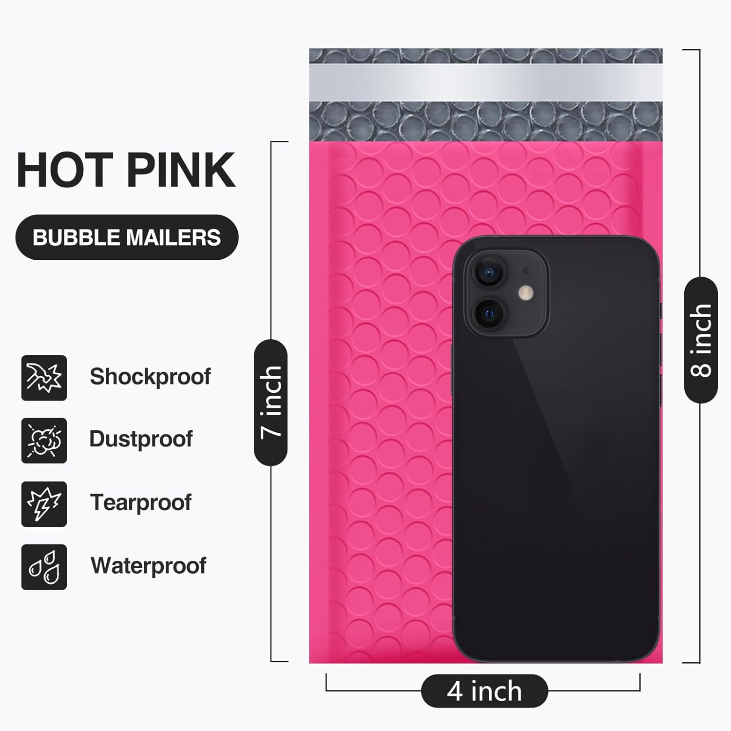 Bubble Mailers 4X8 Inch Hot Pink 50 Pack Usable Size 4X7 Poly Padded Envelopes S