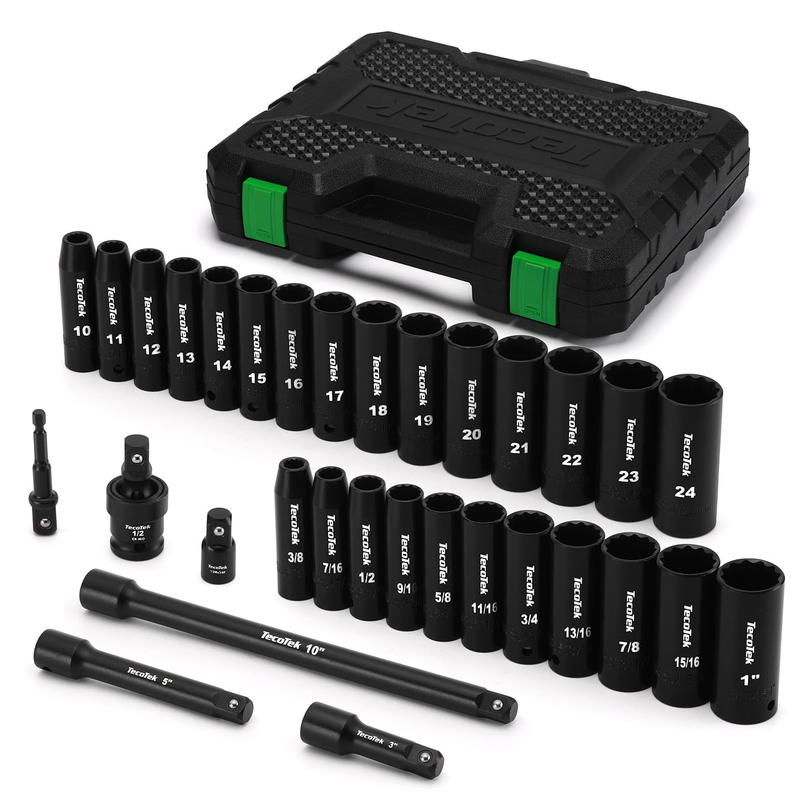 TecoTek 1/2″ Drive Deep 12-Point Impact Socket Set, 32-Piece SAE…