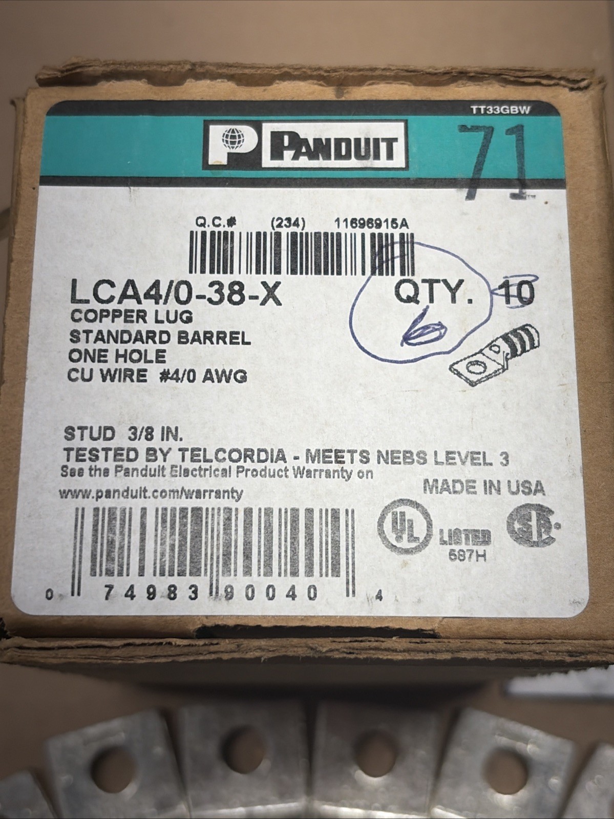 NEW [Qty-6!] PANDUIT LCA4/0-38-X Copper Lugs Purple Die P54 (15) _FAST SHIPPING!