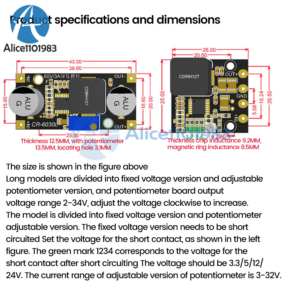 DC 2-60V to DC 2-34V Step Down Buck Voltage Regulator Power Adapter Converter