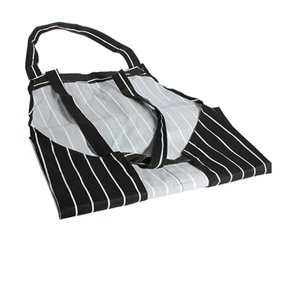 1Pc Adjustable Chef Apron with Two Pockets Striped Kitchen Bib for Men and Women