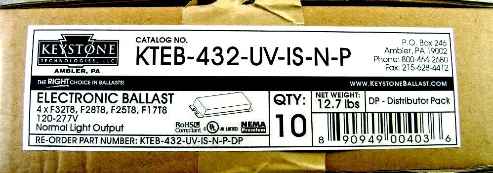 10 of KTEB-432-UV-IS-NP Fluorescent Ballast 4B T8 Replaces Accupro AP-432IP-UNV