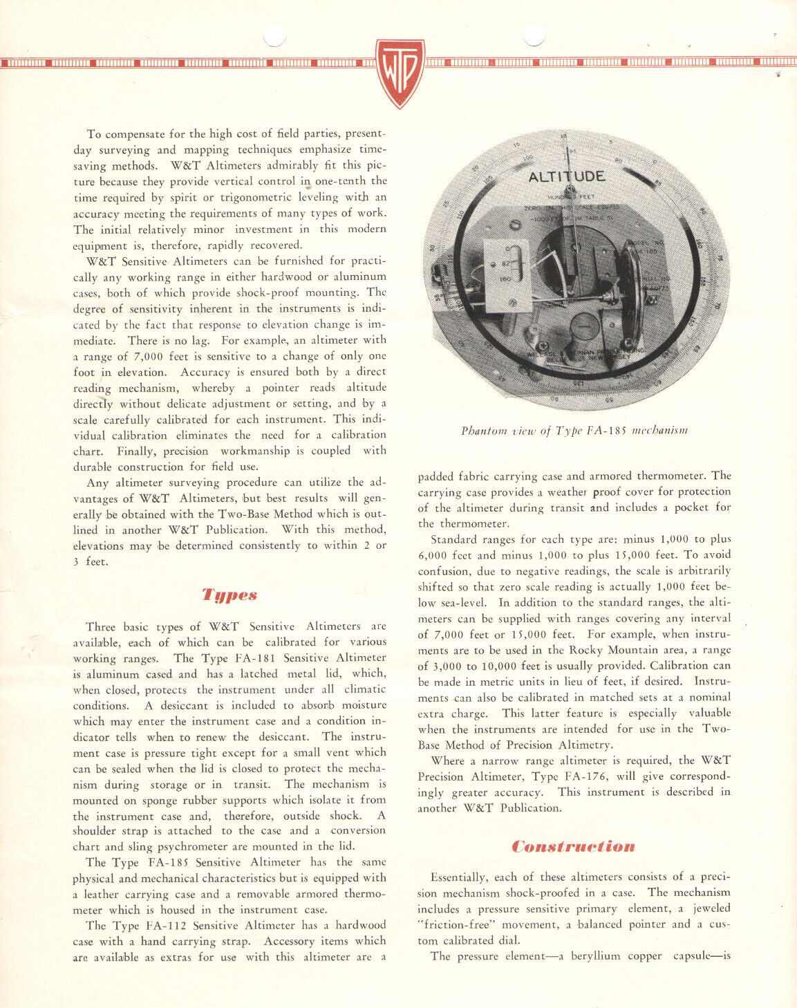 VTG 1953 WALLACE & TIERNAN/TAYLOR ALTIMETER BROCHURES/PRICES! FA-181/185 & MORE!