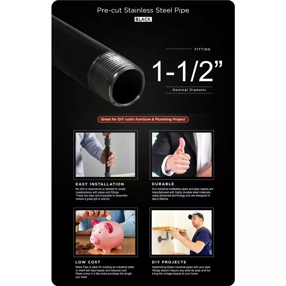 1-1/2 In. X 36 In. Black Steel Pipe