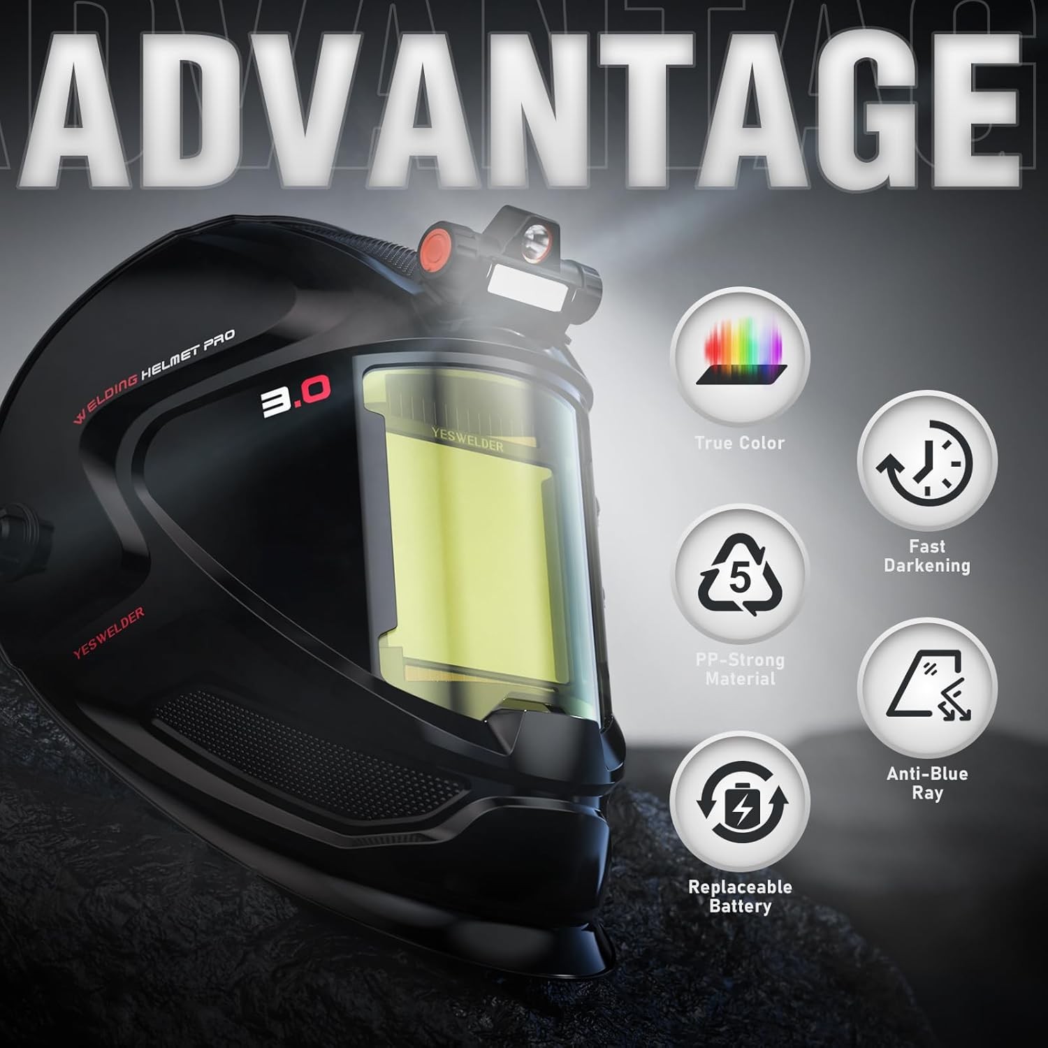 True Color Auto Darkening Welding Helmet/Hood TIG MIG ARC with Fan&Light Welder