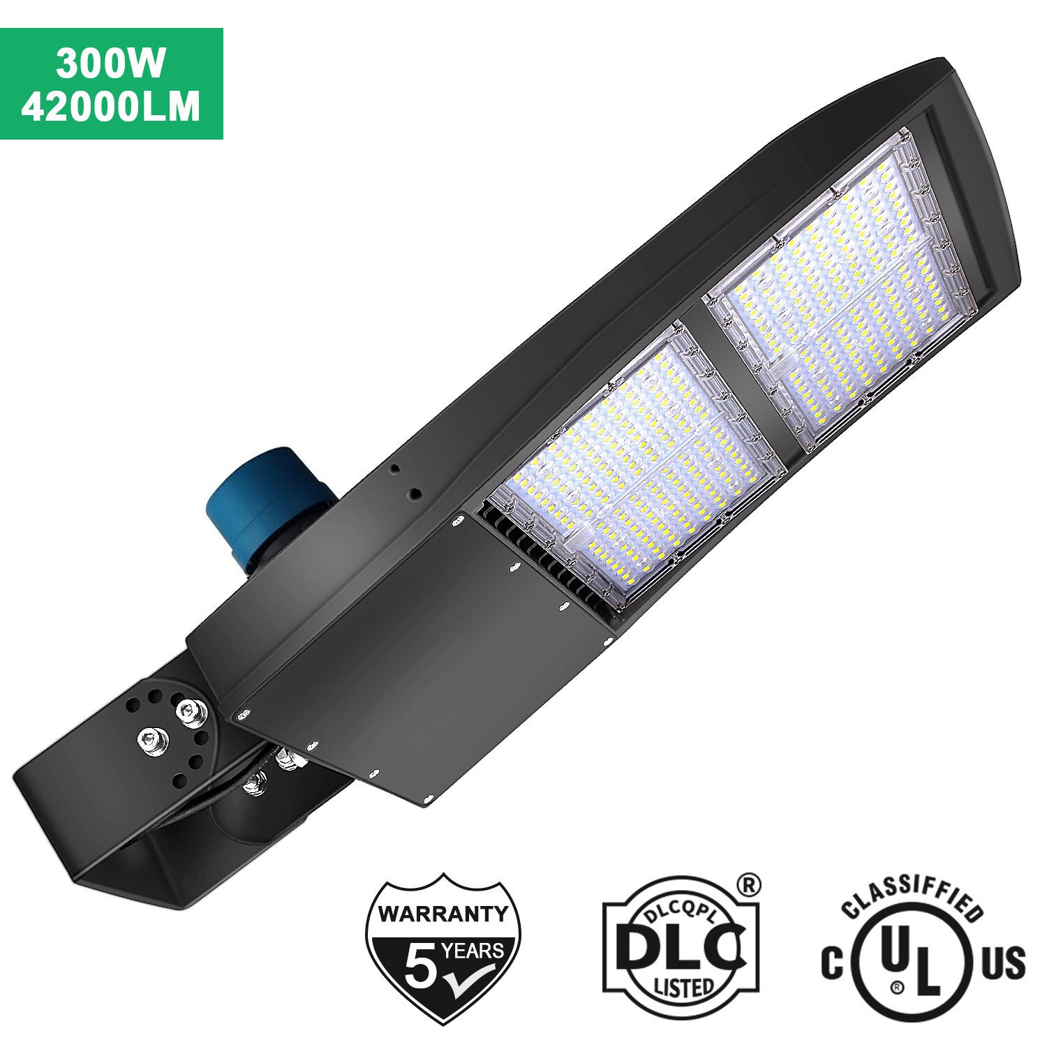 300W LED Shoebox Parking Lot light Fixture with Dusk to Dawn Photocell 5000K DLC