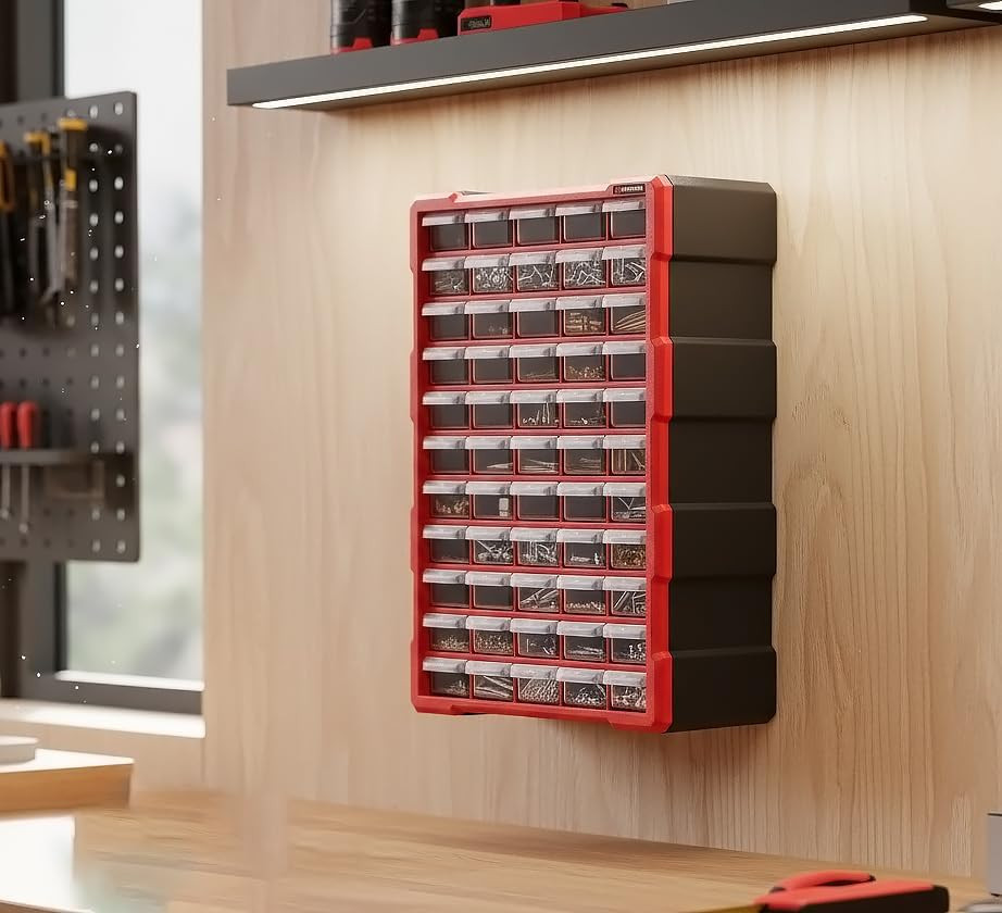 Small Parts Organizer for Hardware & Screws | 60 Removable Bins with Dividers |