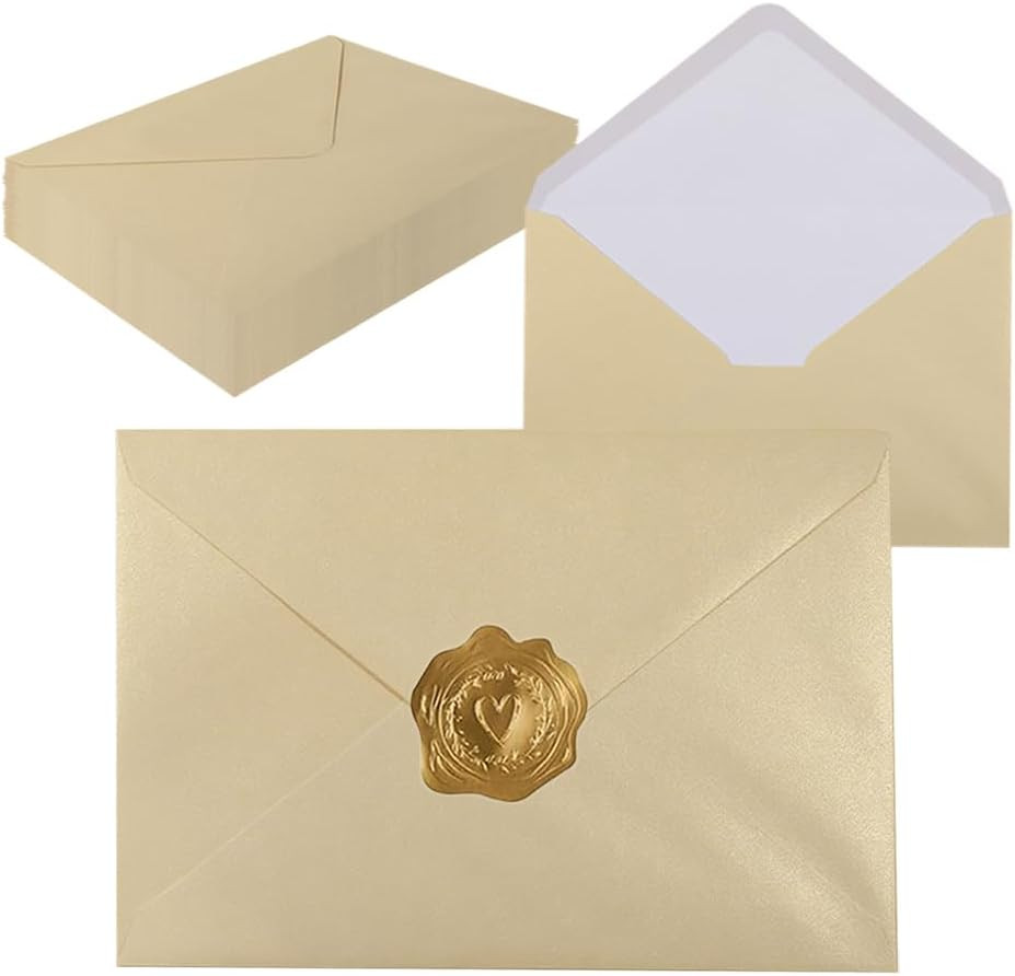 A7 Self-Sealing Beige Envelopes 50 Pcs – 5X7 Inches (5.31×7.67In) Premium 120G P